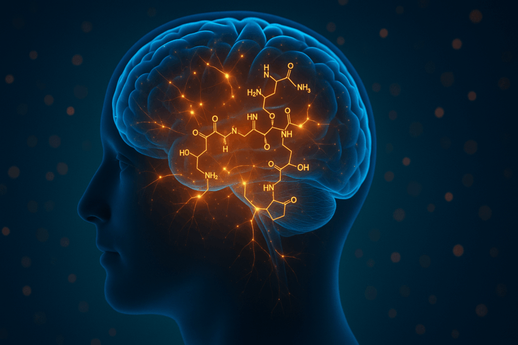 Brain illustration highlighting oxytocin molecules, representing the neuroscience of customer loyalty and emotional bonding in sales.