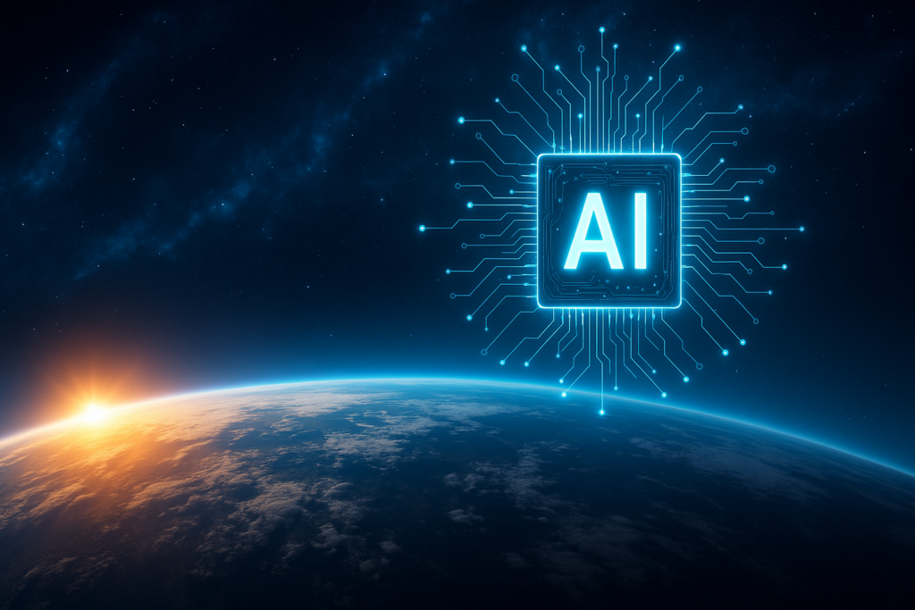 AI bubble floats in space hovering above the earth