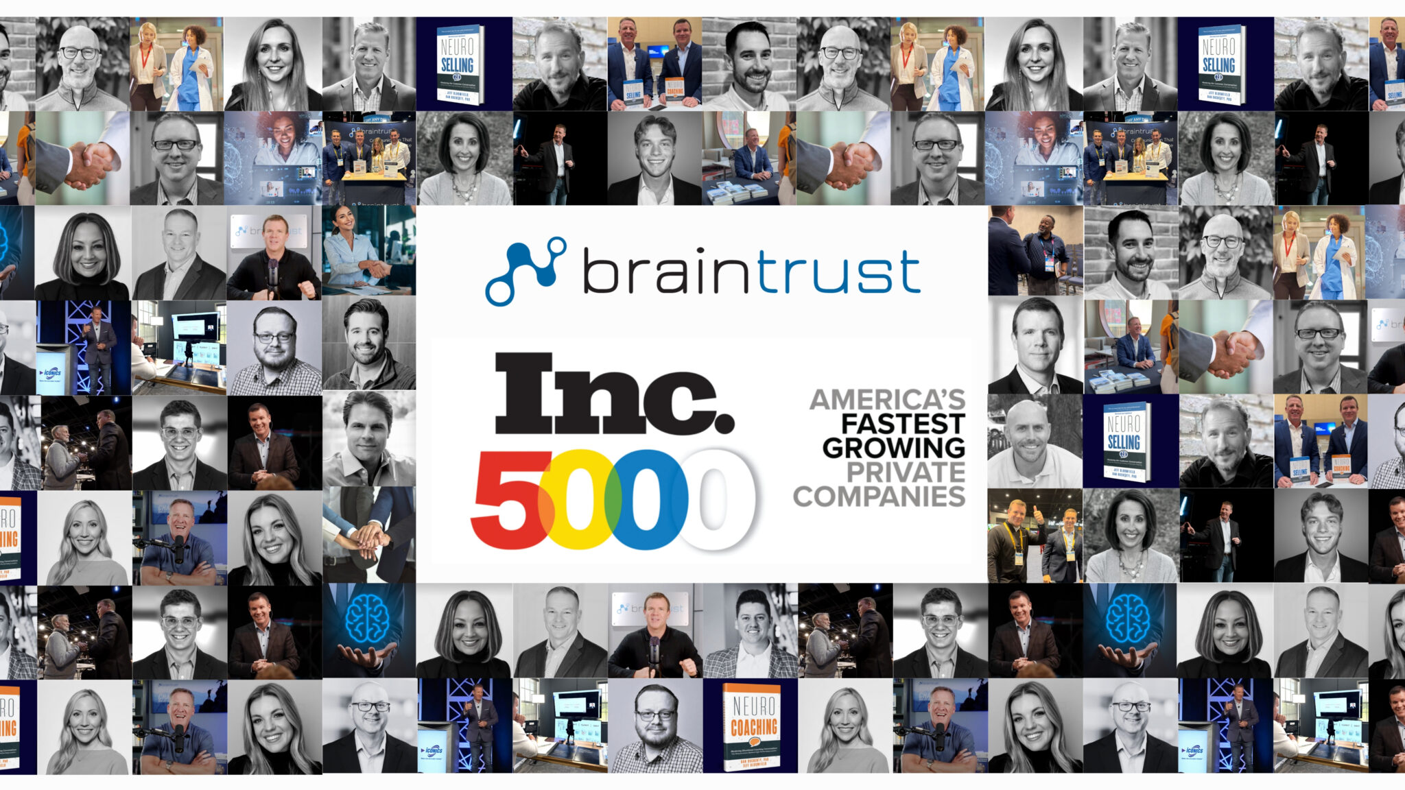 Braintrust Inc. 5000 recognition announcement graphic featuring the Inc. 5000 badge against a navy and blue branded background.