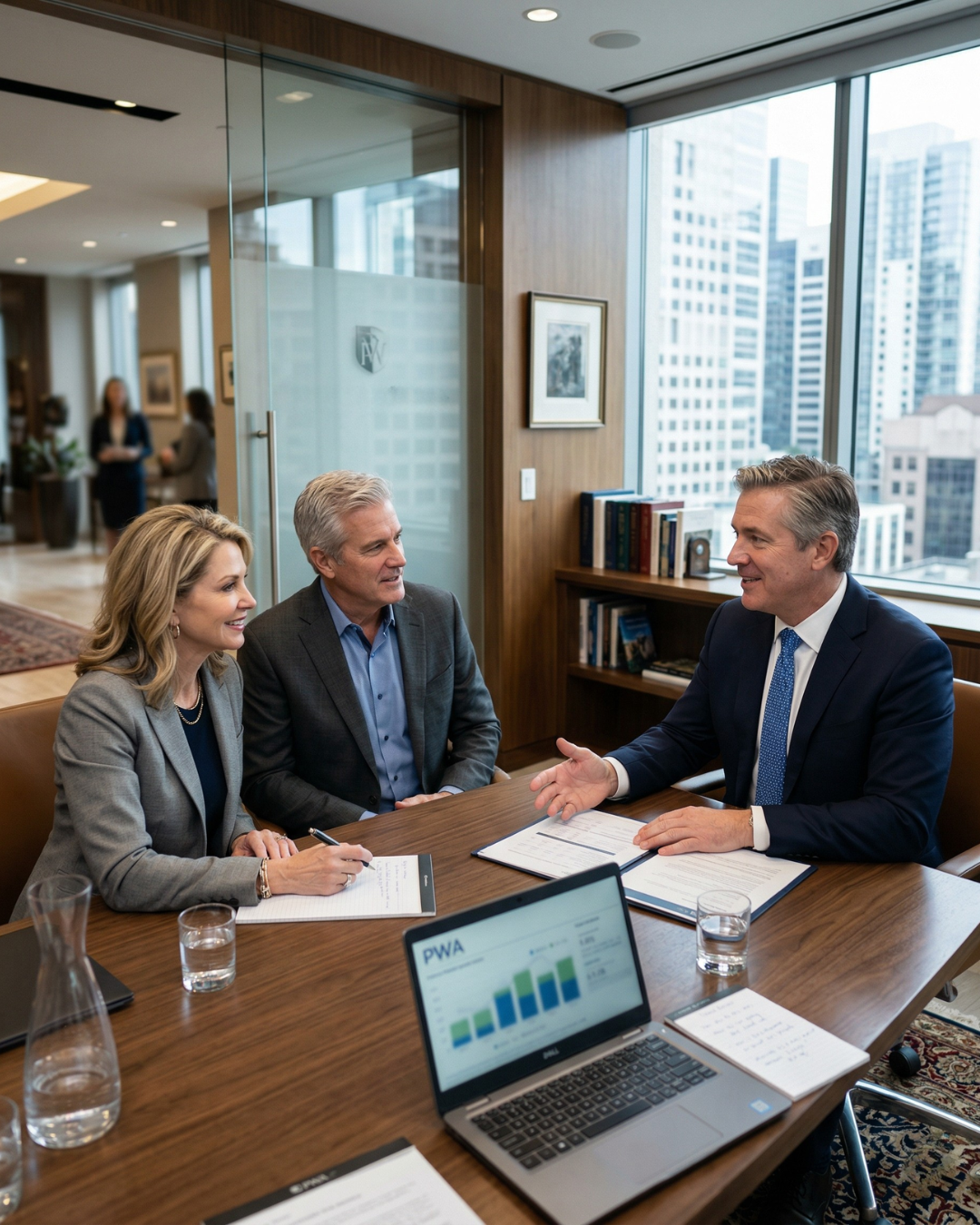 Financial services team in client meeting