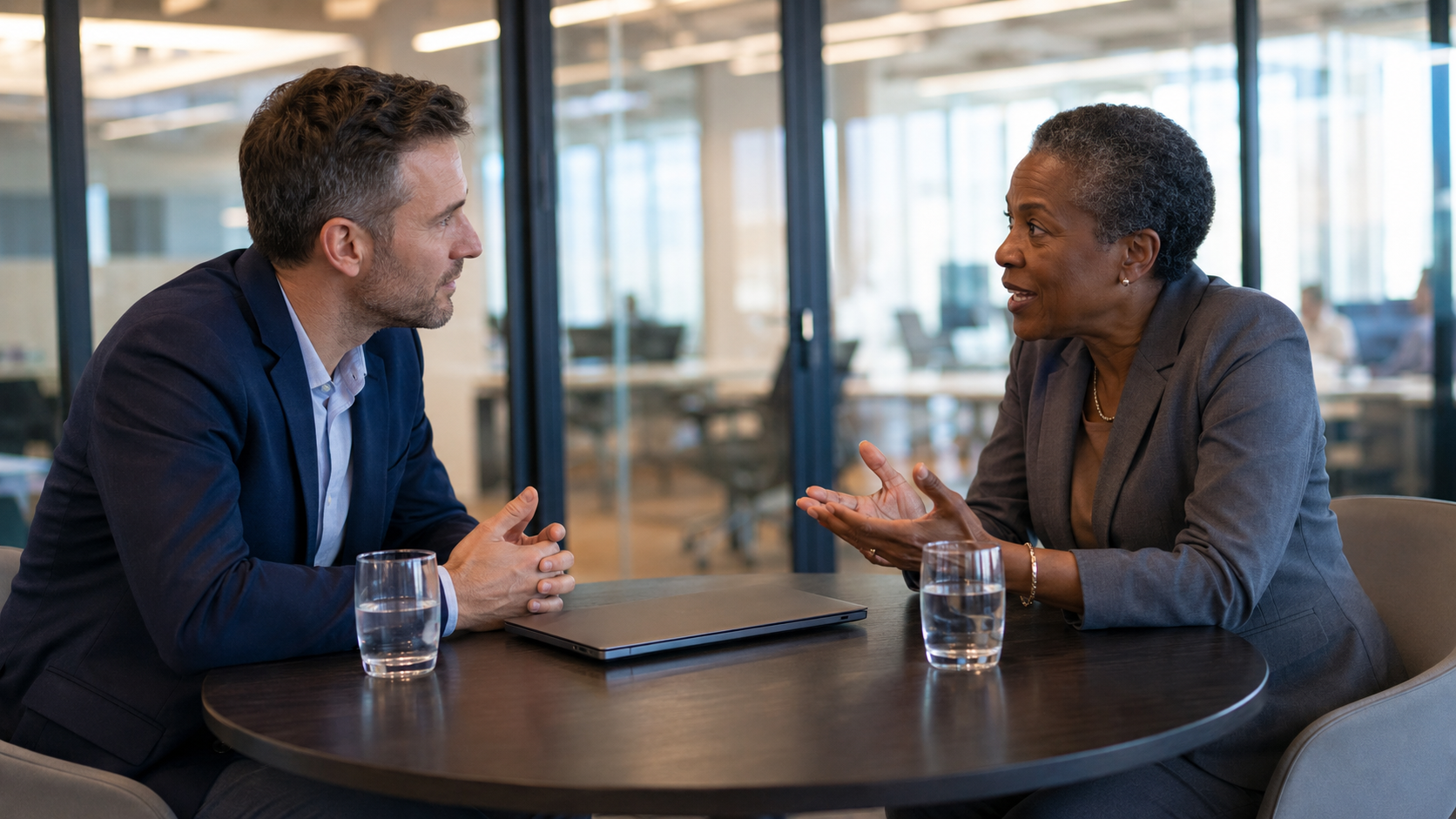 A sales rep building trust with a buyer quickly in a high-stakes conversation